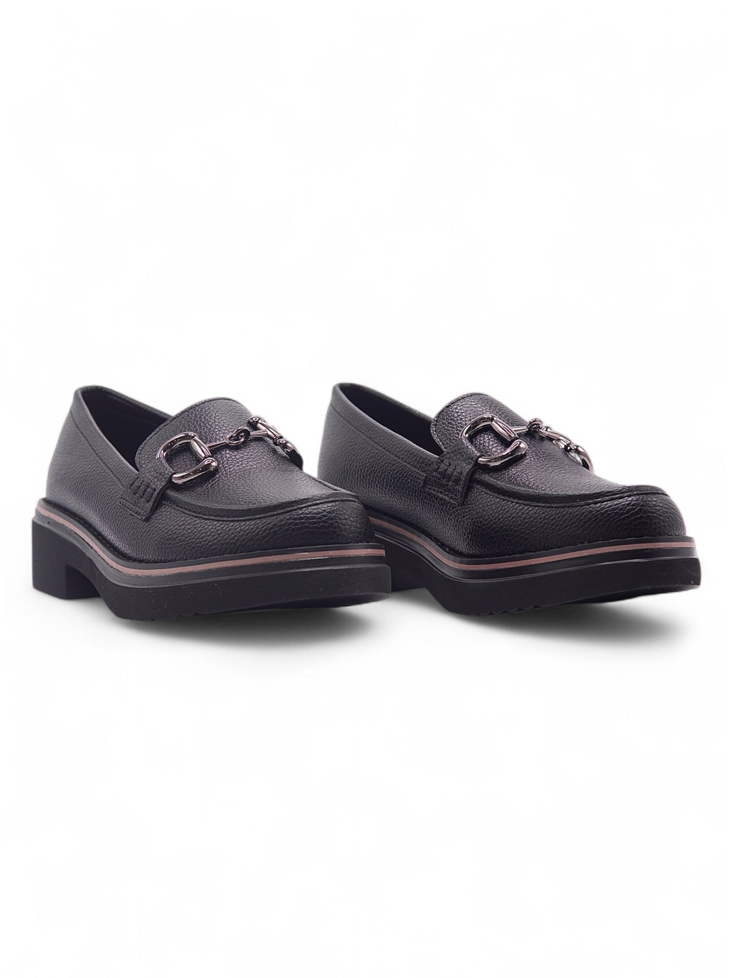 14067-Mocasines con Tacón Bajo y Adorno Metálico