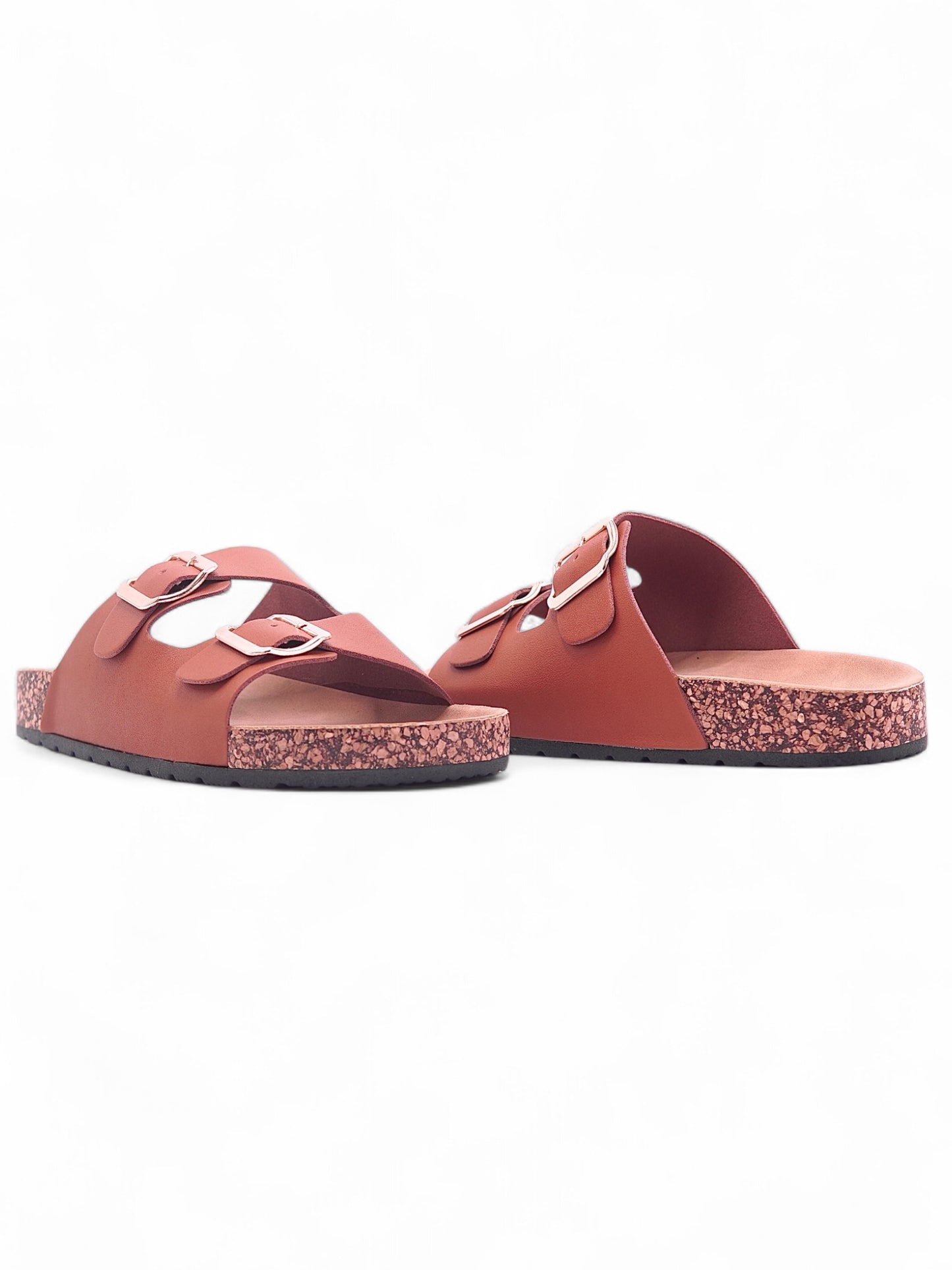 13986-Sandalias Planas de Mujer con Doble Hebilla