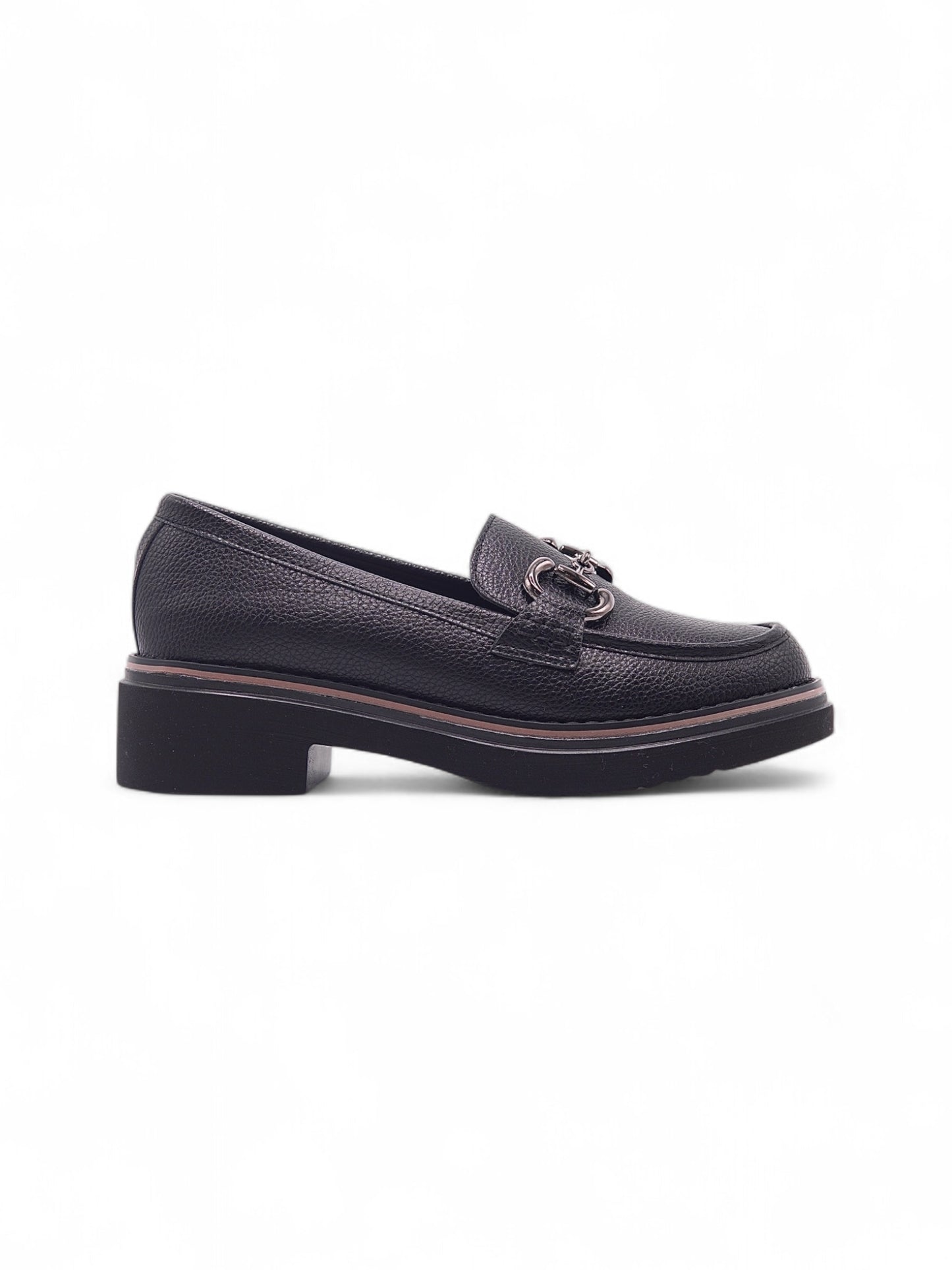 14067-Mocasines con Tacón Bajo y Adorno Metálico