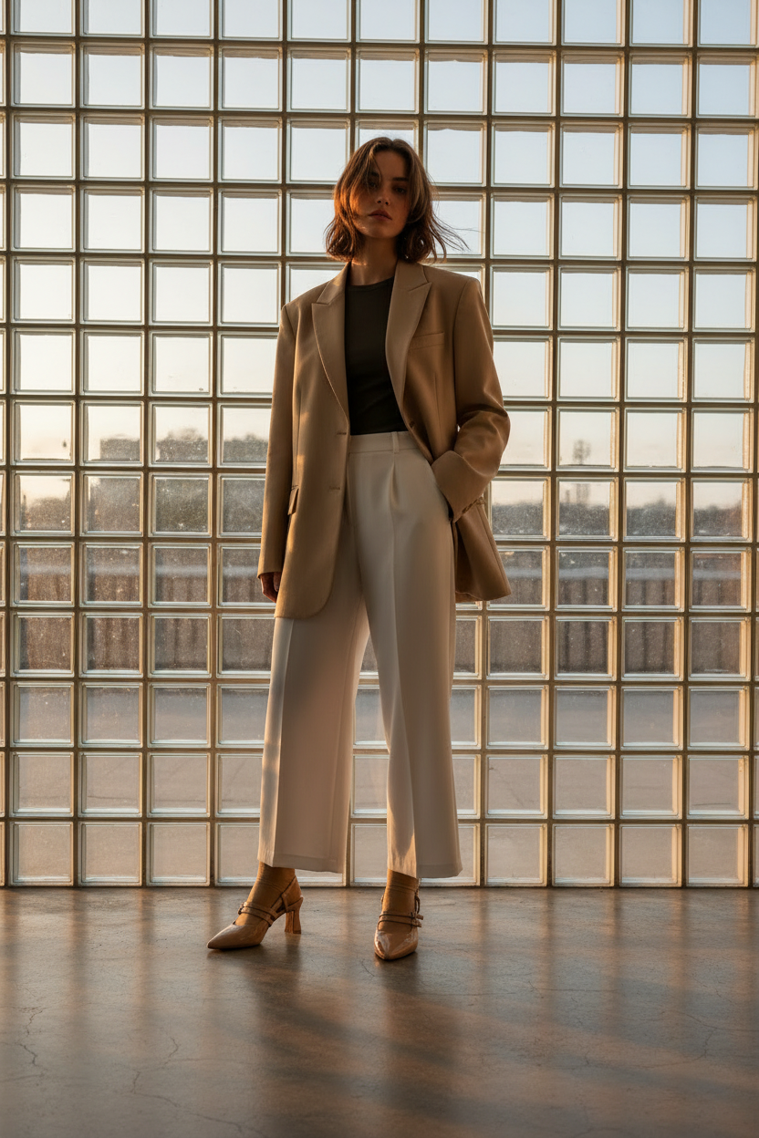 Sandalias Beige De Tacón Medio Con Tiras Cruzadas En Charol Brillante Estilo Elegante – 14579