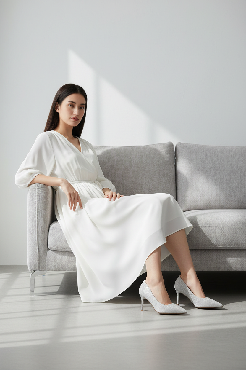 Tacones Plateados Con Brillo Fino Y Tacón Delgado Con Puntera Cerrada Elegantes Para Eventos - 14576