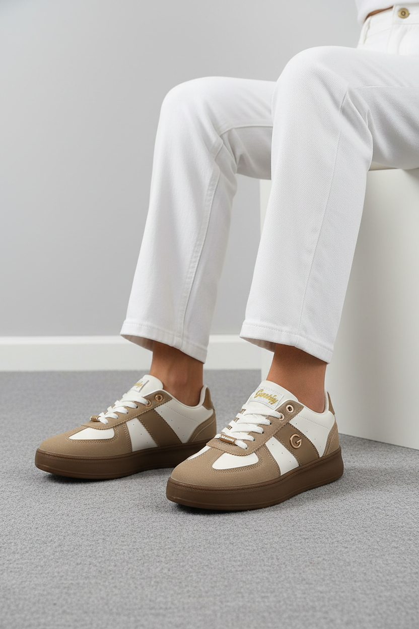 Tenis Casual Negro Con Suela Marrón Detalles Metálicos Minimalista Para Uso Diario - 13453