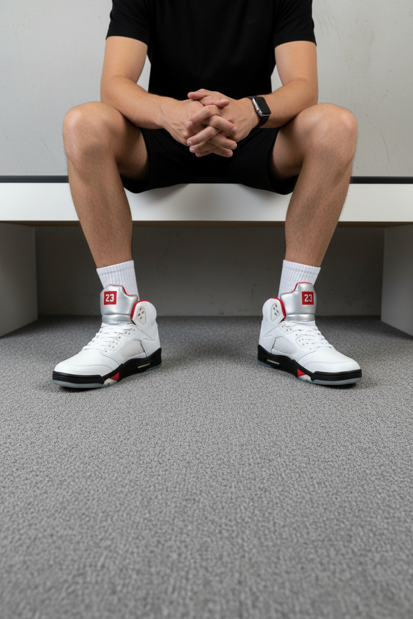 Tenis hombre blanco con detalles en rojo, cierre con cordones, entresuela acolchada y suela de goma 14137