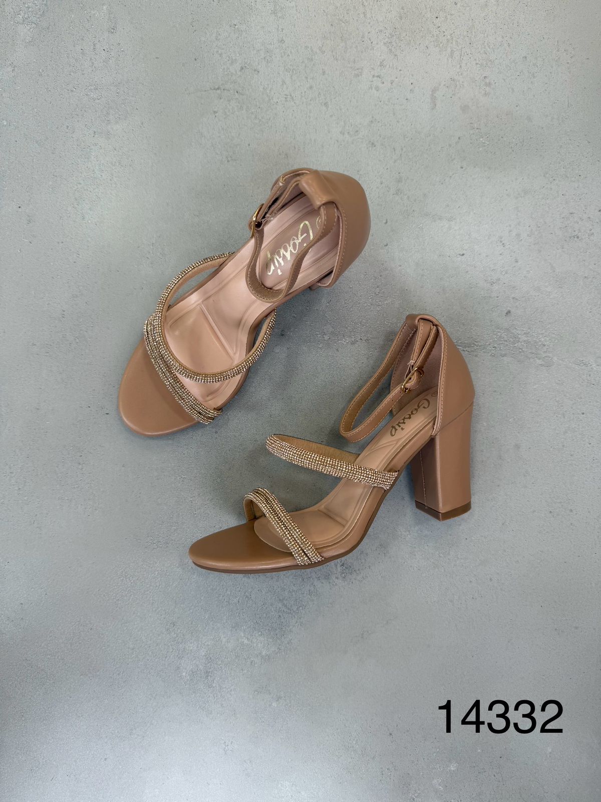 Sandalias Nude Glitter Tiras 14332 Pulsera Ajustable Al Tobillo Y Tacón Cuadrado Para Confort Y Estilo