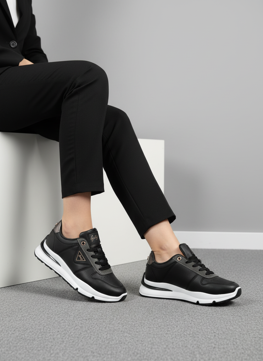 Zapatillas Dorada Urbana 14339 con Detalles Dorados y Suela Blanca de Contraste