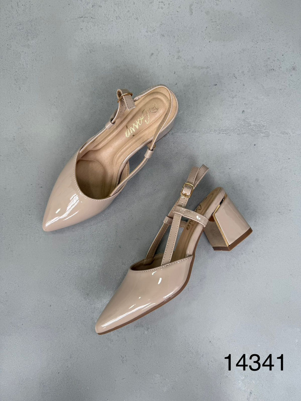 Zapatos Beige Charol Pulsera 14341 Elegante Estilo Versátil Con Tacón Bajo Y Pulsera Ajustable