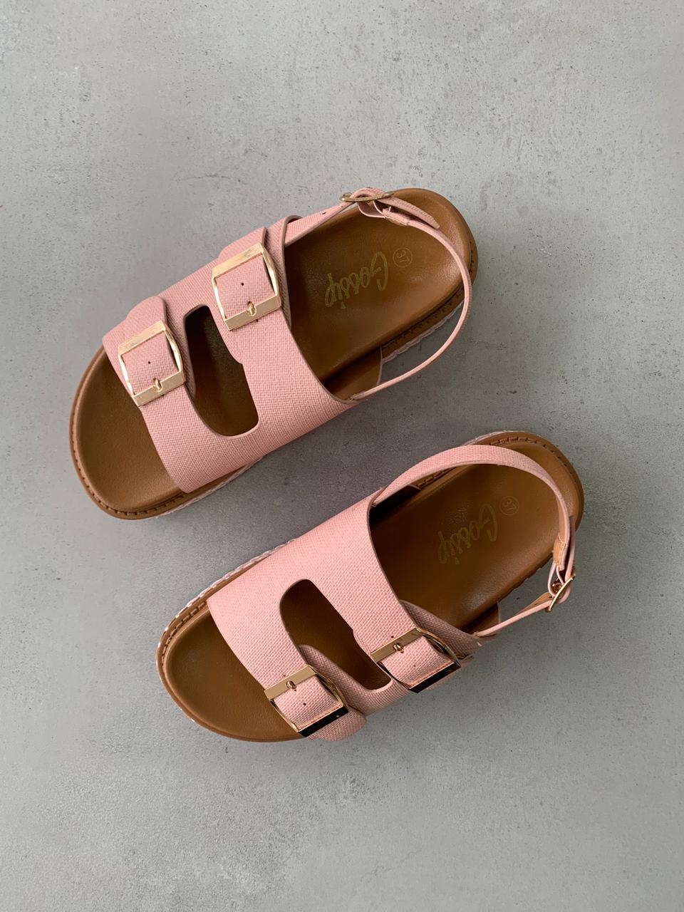 Sandalias Rosa Viejo Plataforma Alta 14348 Con Hebillas Doradas Y Correa Ajustable