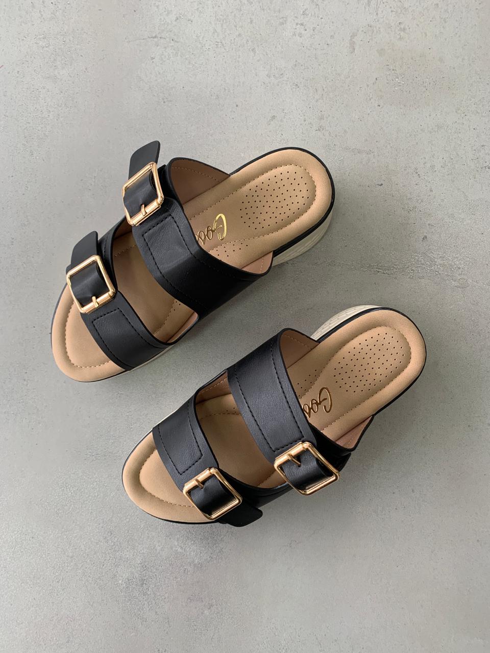 Sandalias Plataforma Con Hebillas Doradas 14365 Confort Diario Y Estilo Moderno Elegante