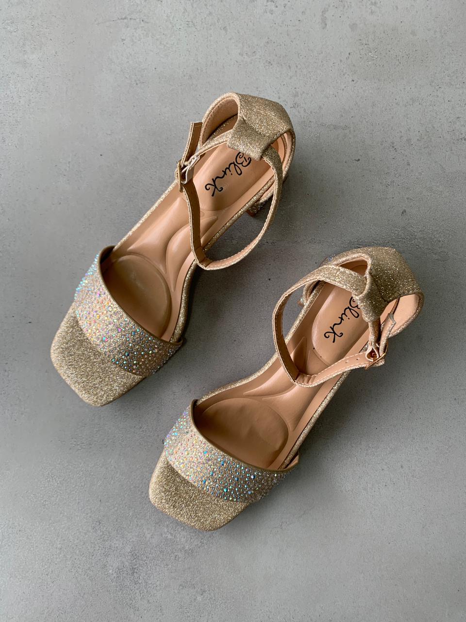 Sandalias Brillo Cuadrado 14466 Elegantes y Cómodas para Fiestas Bodas y Ocasiones Especiales