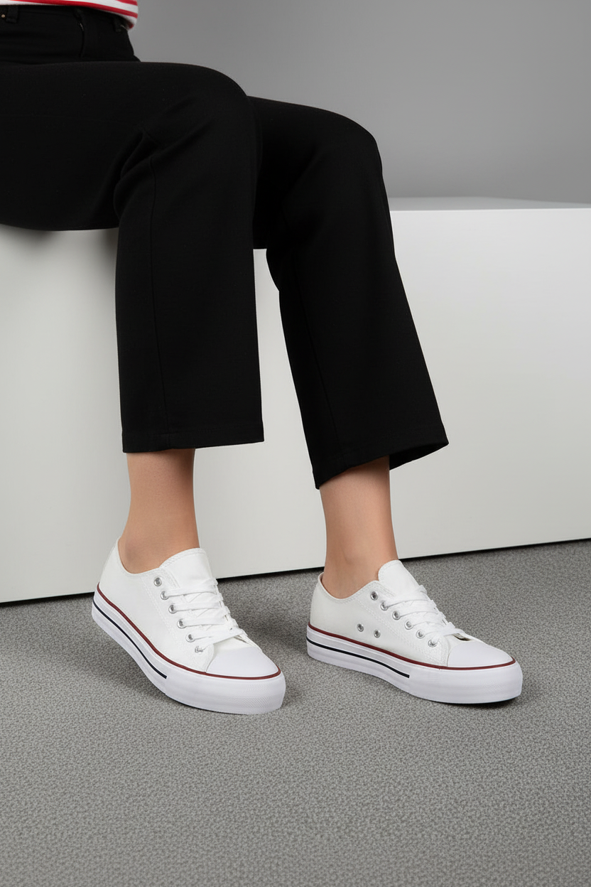 Tenis Blancos Con Puntera Reforzada Y Suela Plana Para Uso Diario Casual Clásico - 14511