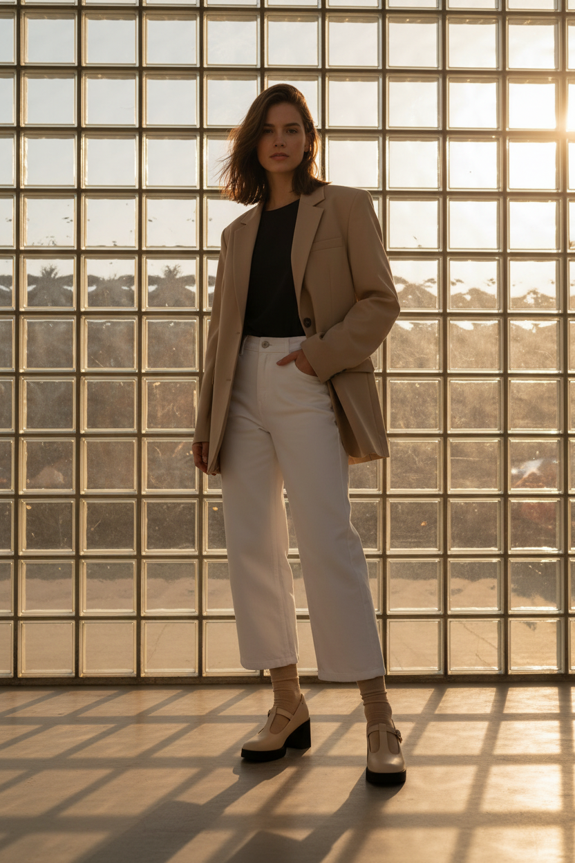 Mary Jane Beige Con Tacón Block Y Tira Ajustable En Acabado Liso Para Una Apariencia Dulce Y Moderna - 14513