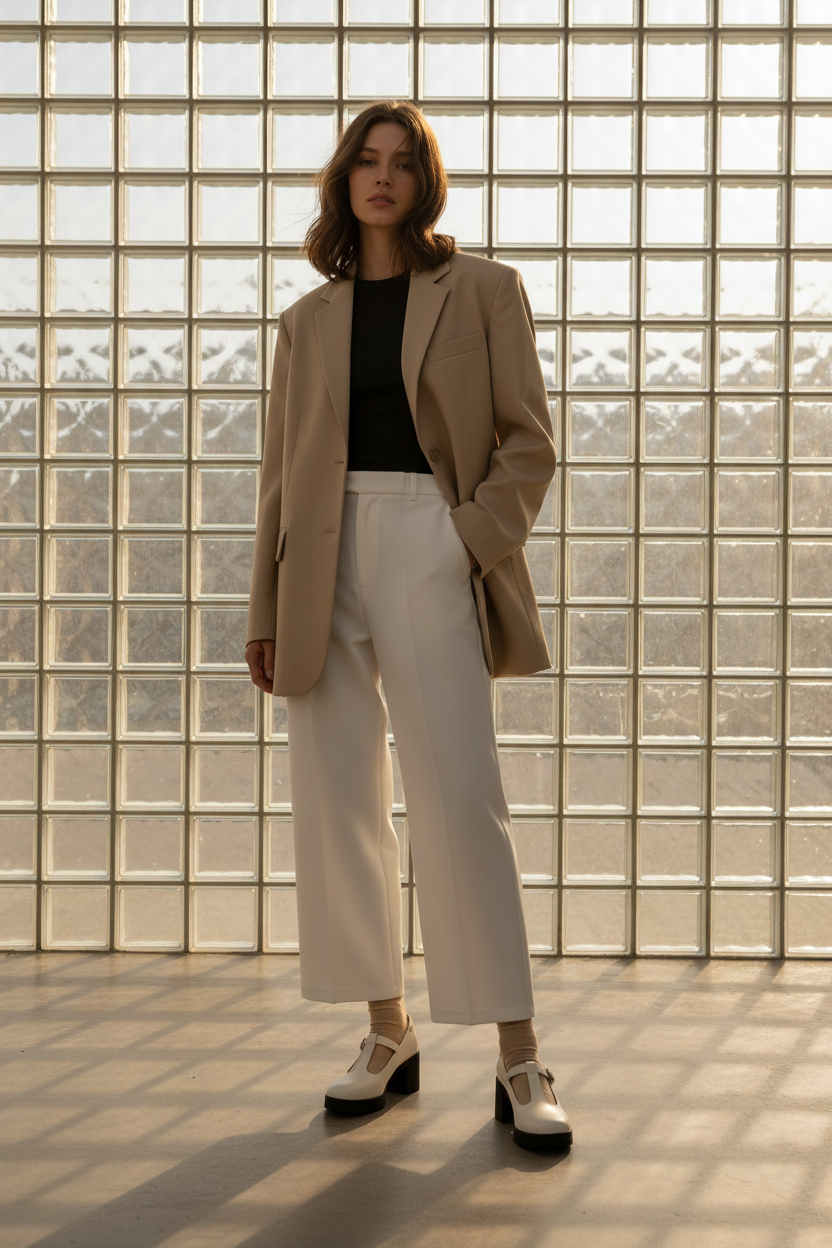 Mary Jane Blanco Con Plataforma Y Correa Ajustable Estilo Clásico Para Mujer - 14514