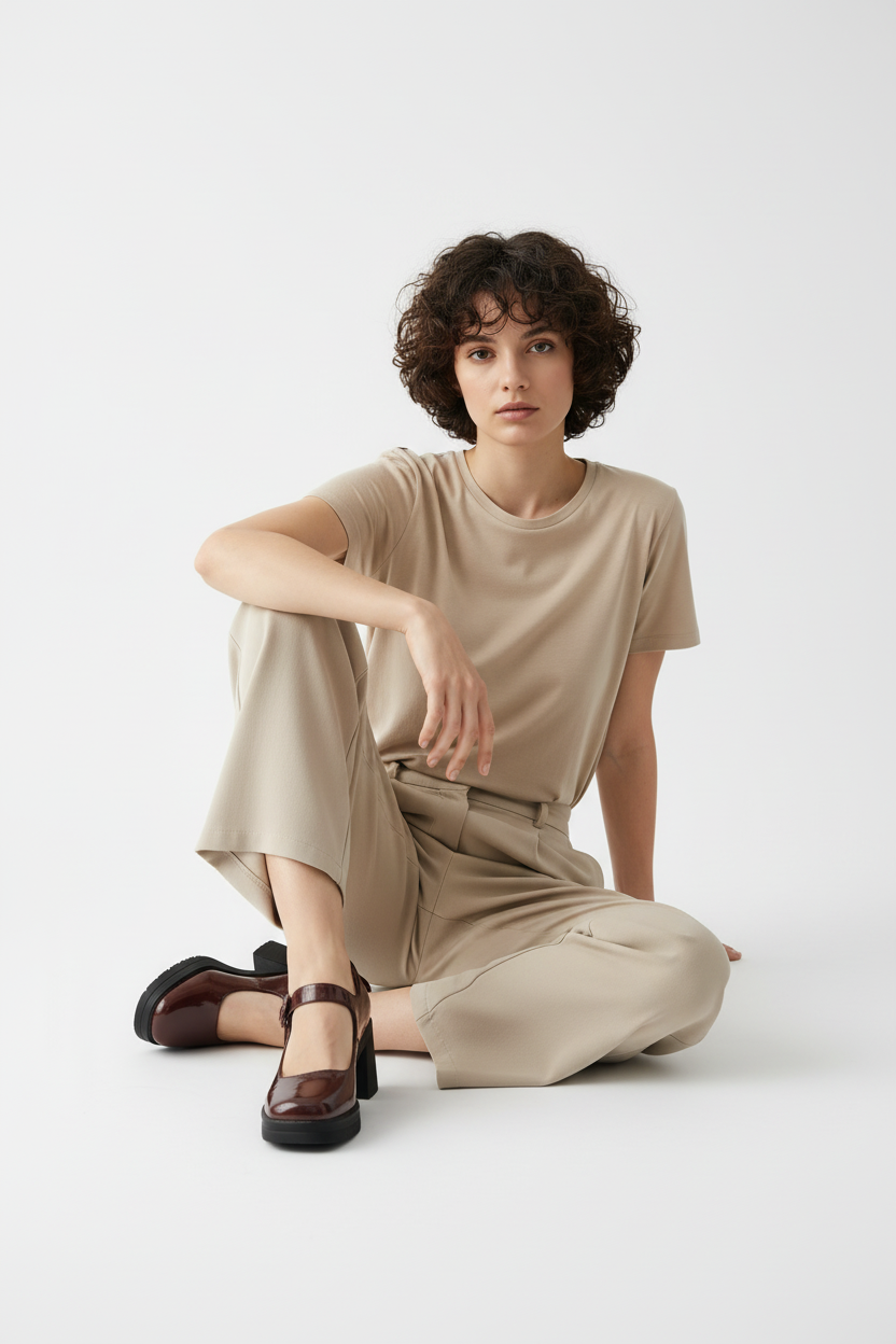 Mary Jane con Tacón Charol Bordó Con Correa Superior Ajustable Retro Moderno - 14517