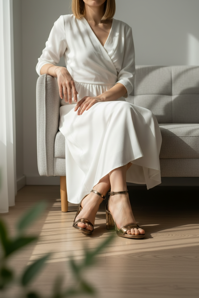 Sandalias Rose Gold con Tacón Alto y Pulsera Ajustable - Acabado Espejo Brillante - 14687