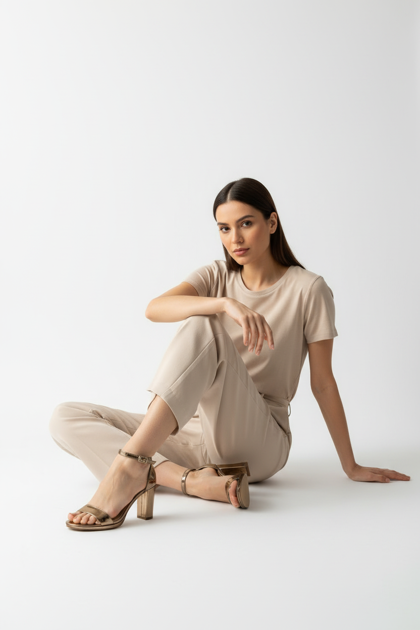 Sandalias Rose Gold con Tacón Alto y Pulsera Ajustable - Acabado Espejo Brillante - 14687