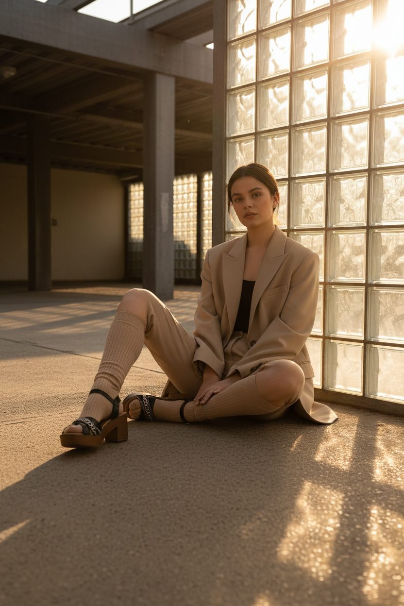 Sandalias Negras Con Plataforma de Madera y Tiras Decorativas Brillantes – 14688