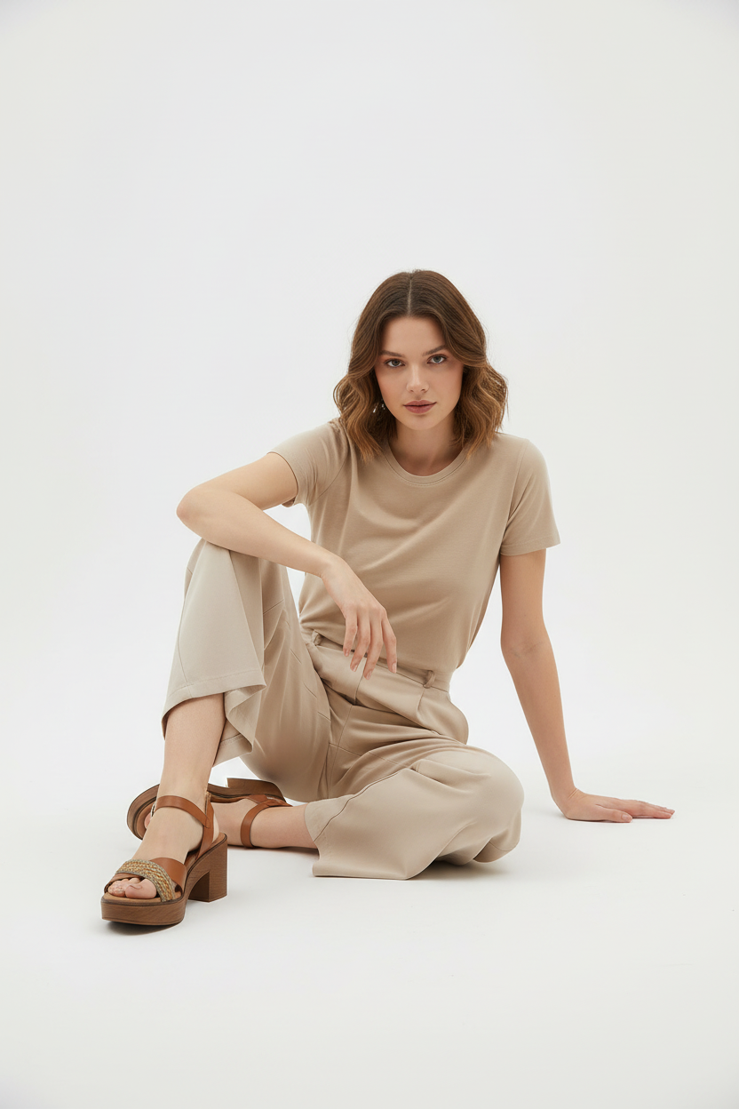 Sandalias Camel Con Tacón De Madera Y Detalle Trenzado Estilo Bohemio Moderno - 14689