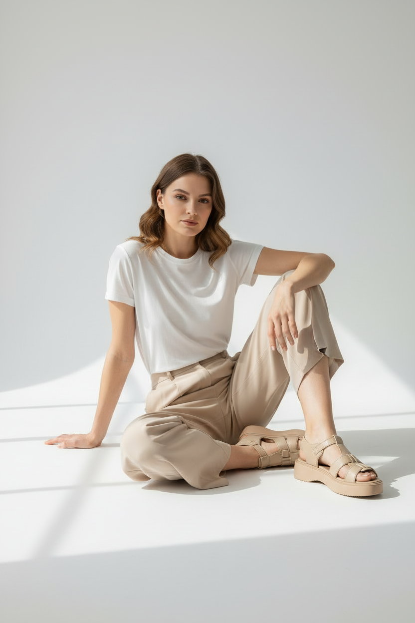 Sandalias Beige con Correas Ajustables y Plataforma Chunky de Altura y Comodidad - 14719