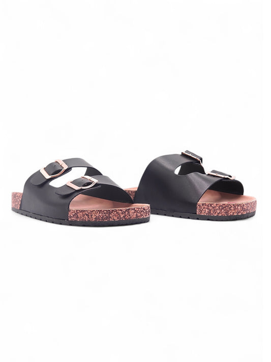 13985 - Sandalias Planas de Mujer con Doble Hebilla