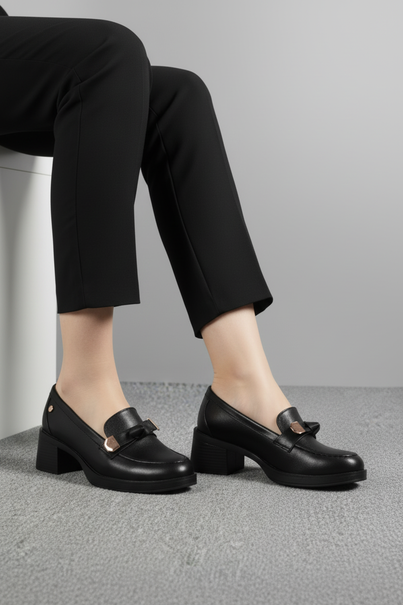 Mocasines De Tacón Rosa Detalle Antifaz 14005 Tacón Bloque Medio Para Estabilidad