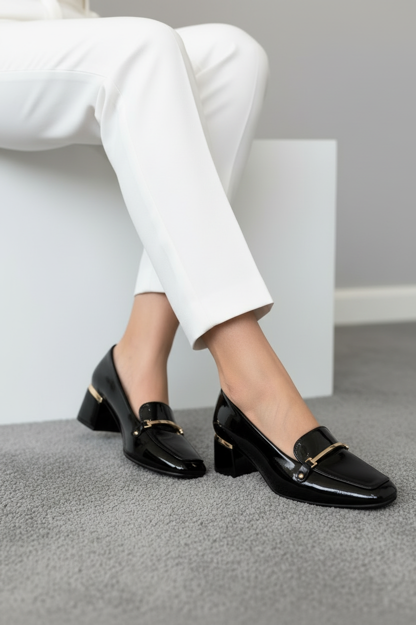 Zapatos De Tacón Medio Charol Dorado 14256 Elegancia Y Confort Para Cualquier Ocasión