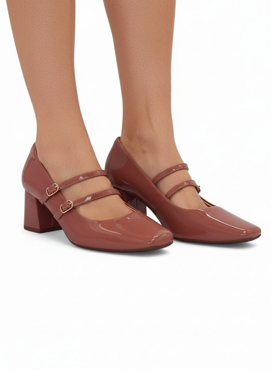 11294 - Zapatos Mary Jane para Mujer en Charol Rosado con Doble Correa