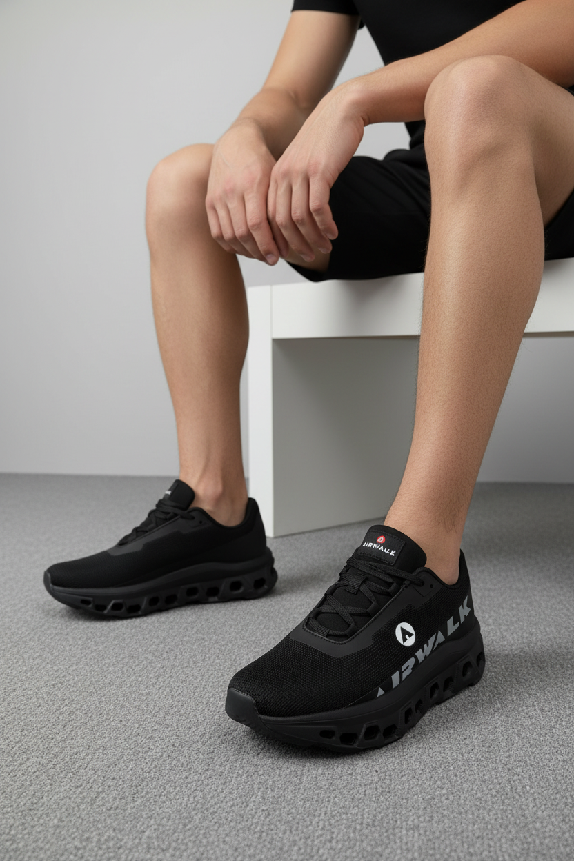 Tenis Airwalk All Black Con Malla Técnica Transpirable Estructura Perforada Y Suela EVA Negra 14295