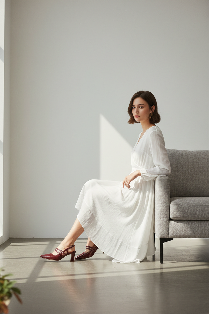 Tacones Burdeos De Charol Con Tiras Delgadas Y Hebillas Metálicas Brillantes - 14580