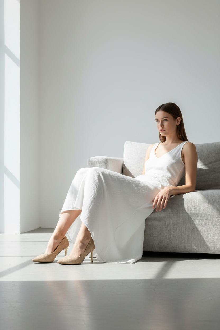 Tacones Dorados Con Brillo Fino Y Tacón Delgado Punta Estilizada Acabado Brillante – 14577