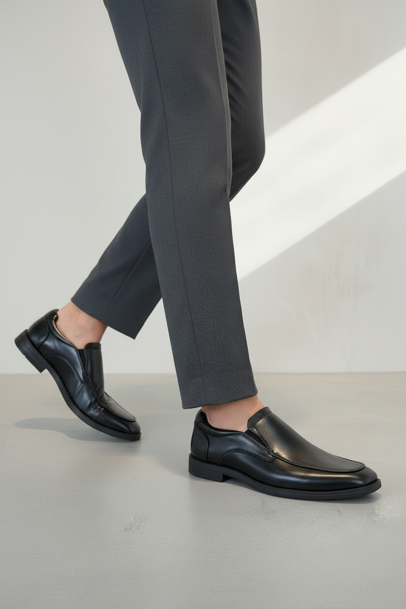 Zapatilla De Caballero En Cuero Negro Suave Con Brillo Discreto Y Cordones – 14098