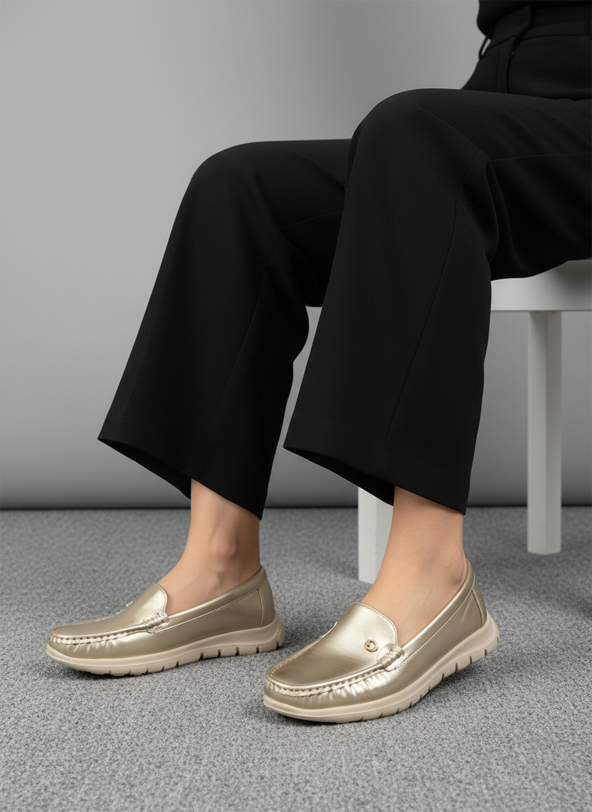 Mocasín Dorado Metalizado Con Suela Ligera, Estilo Casual Y Cómodo Para Uso Diario - 14564