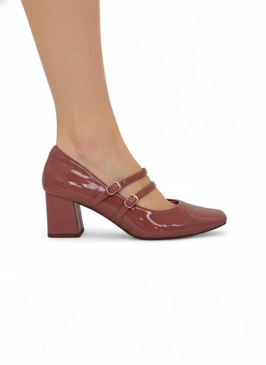 11294 - Zapatos Mary Jane para Mujer en Charol Rosado con Doble Correa