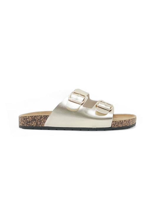 13988-Sandalias Planas de Mujer con Doble Hebilla
