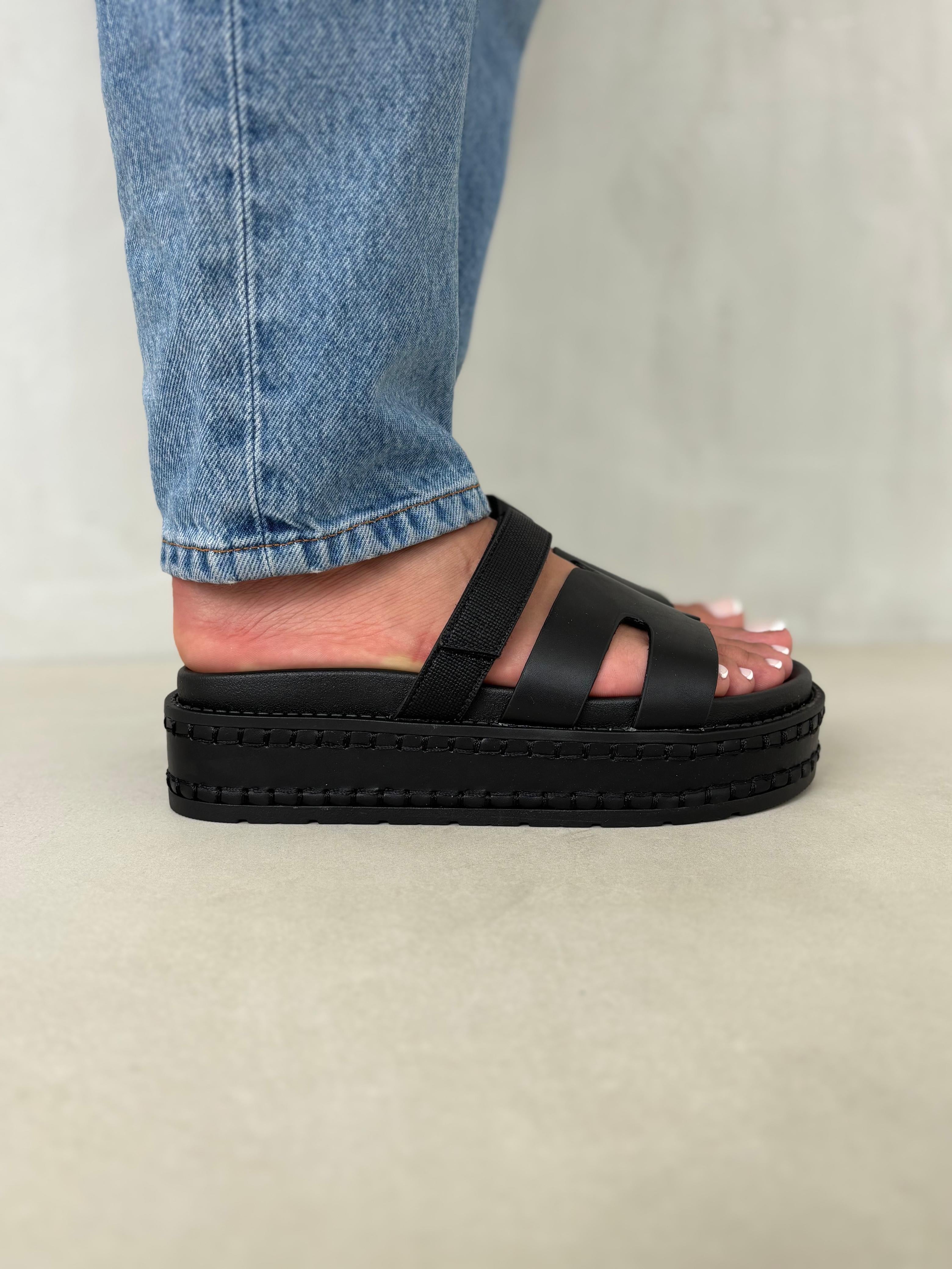 Sandalias Negras Con Plataforma 14344 Con Detalle De Costura Decorativa Urbano Sofisticado