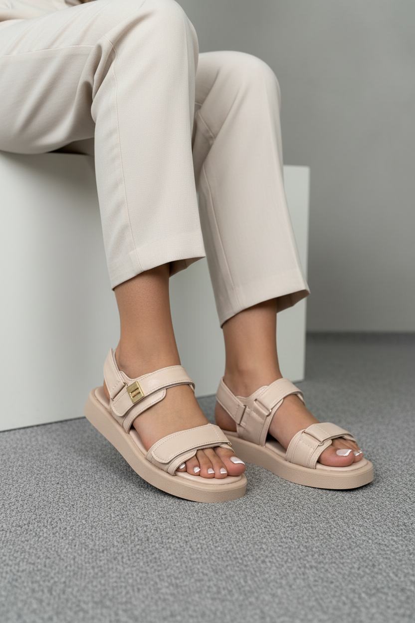 Sandalias Minimalismo Urbano 14048 Con Velcro Ajustable Para Confort Diario Todo El Día