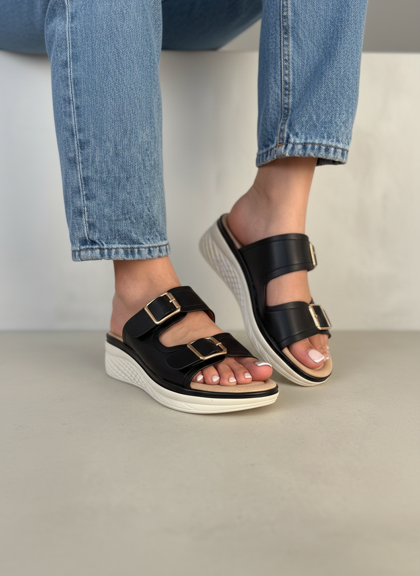 Sandalias Plataforma Con Hebillas Doradas 14365 Confort Diario Y Estilo Moderno Elegante