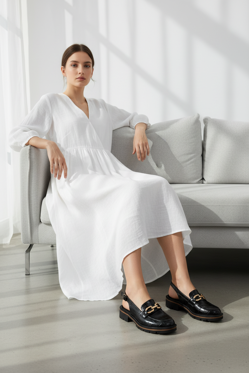 Mocasines Mule Negros con Textura Croco y Hebilla Dorada en Empeine Elegante - 14548