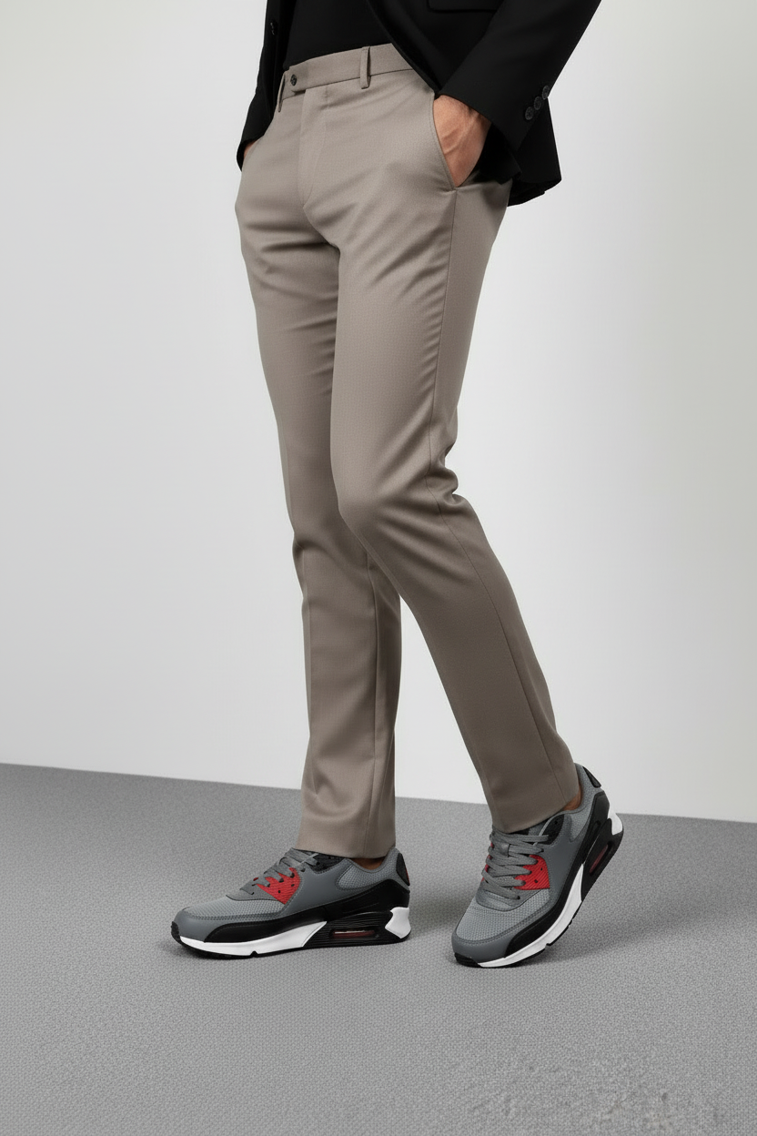 Tenis Para Hombre Gris Con Toques Rojos + Cierre De Cordones + Suela Plana Y Flexible + Tejido Transpirable + 14125