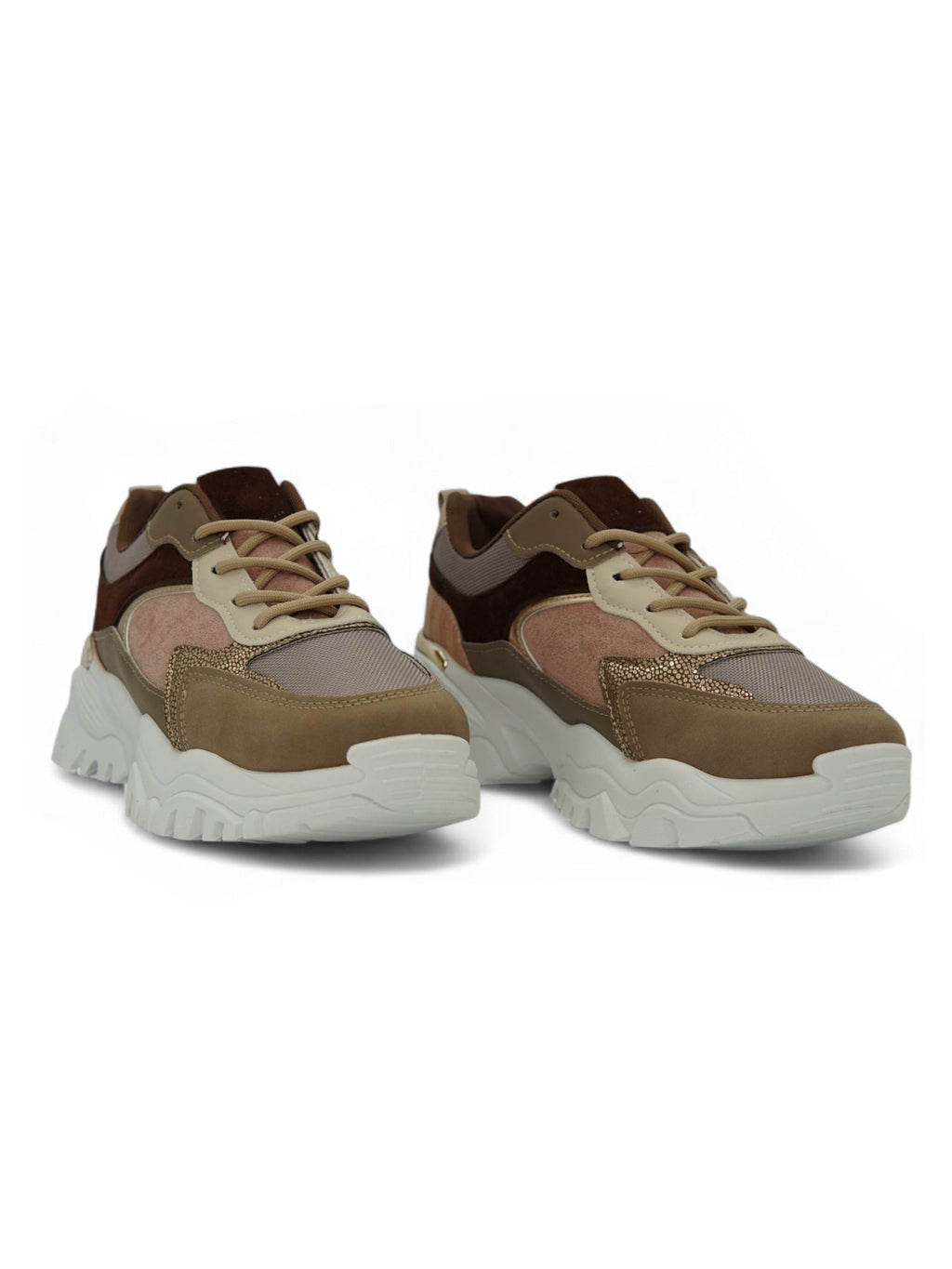 13546 - Tenis Chunky para Mujer en Tonos Tierra con Suela Blanca