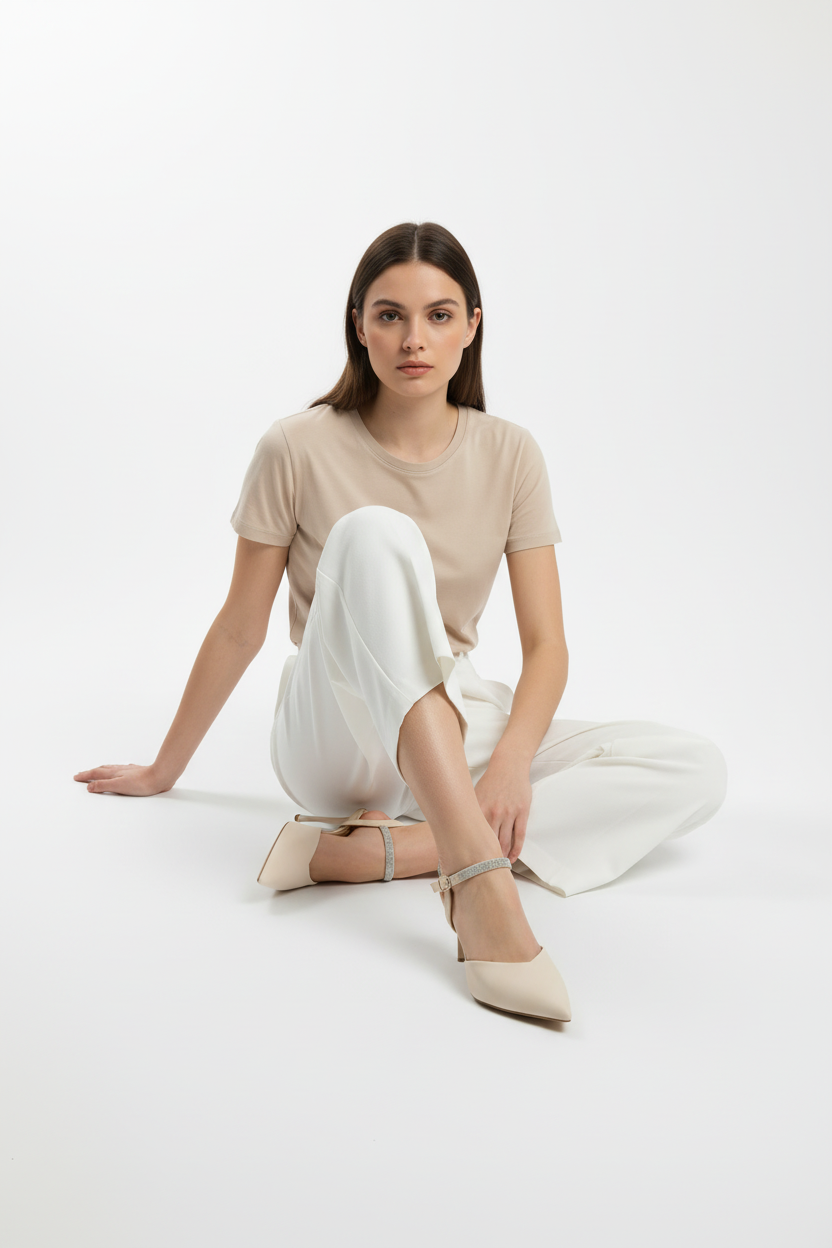 Tacones Beige Con Punta Fina Y Pulsera Ajustable Con Silueta Estilizada Para Vestir - 14570