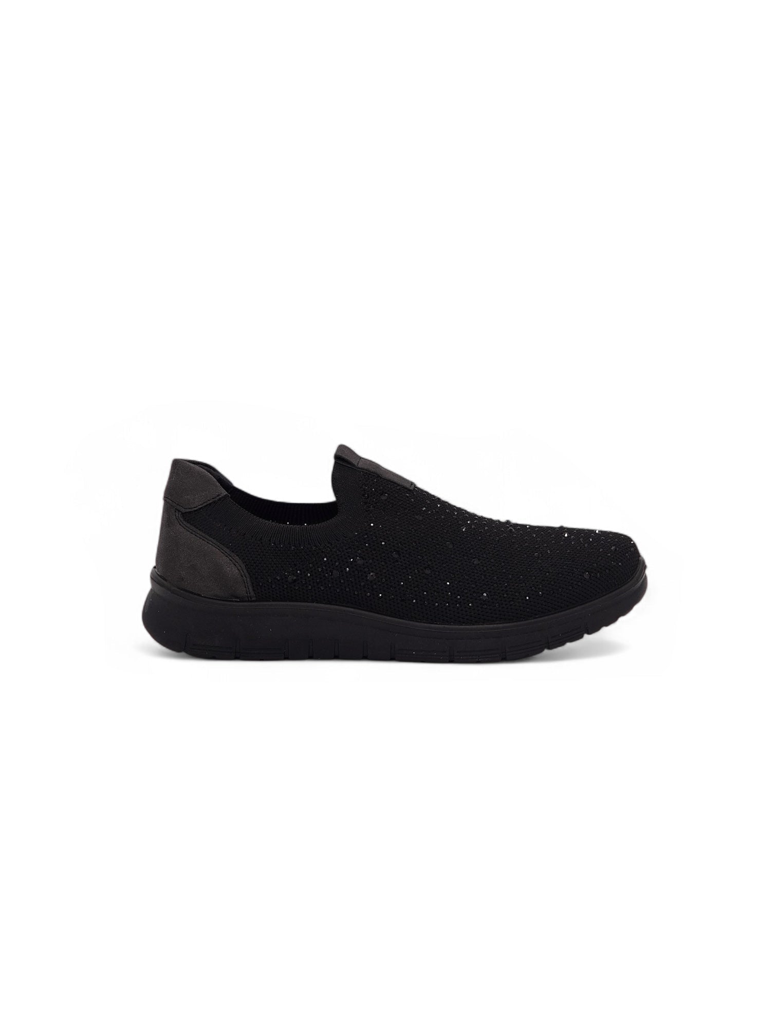 14086 - Tenis Slip-On para Mujer en Negro con Detalles Brillantes