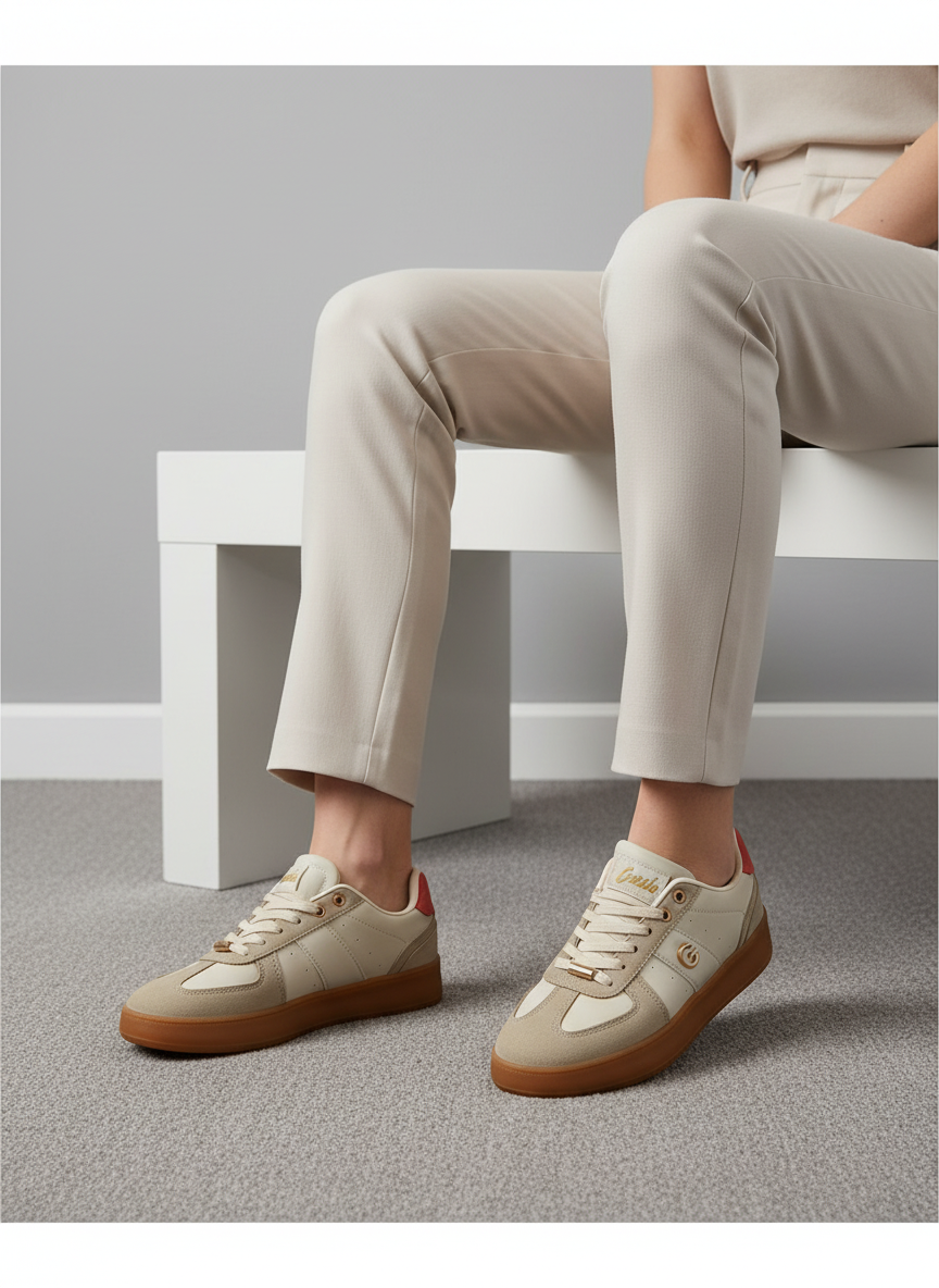 Tenis Casual Negro con Suela Marrón y Detalles Metálicos Minimalista para Looks Urbanos - 13451