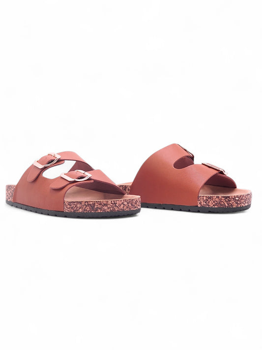 13986-Sandalias Planas de Mujer con Doble Hebilla