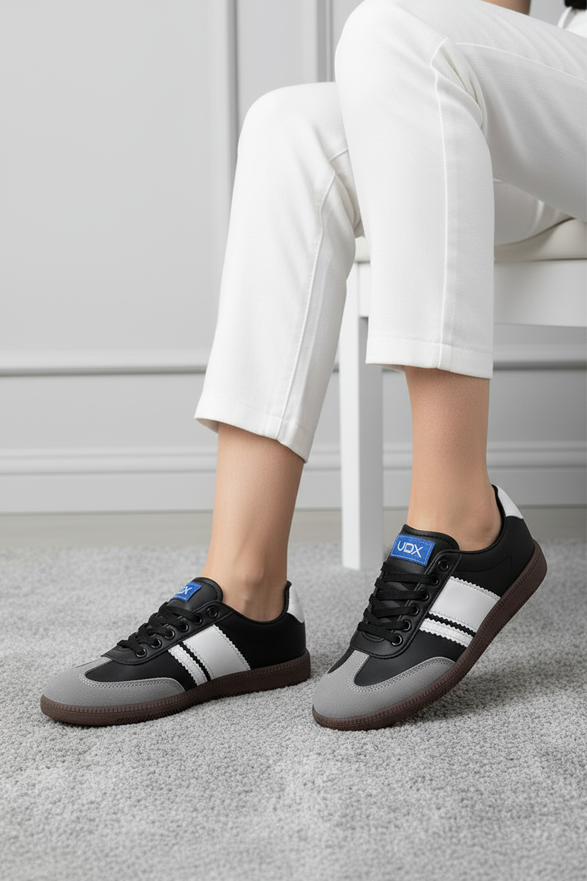 Tenis Casual Gris Claro con Detalles Rosa Pastel Estilo Retro Urbano para Dama - 13405