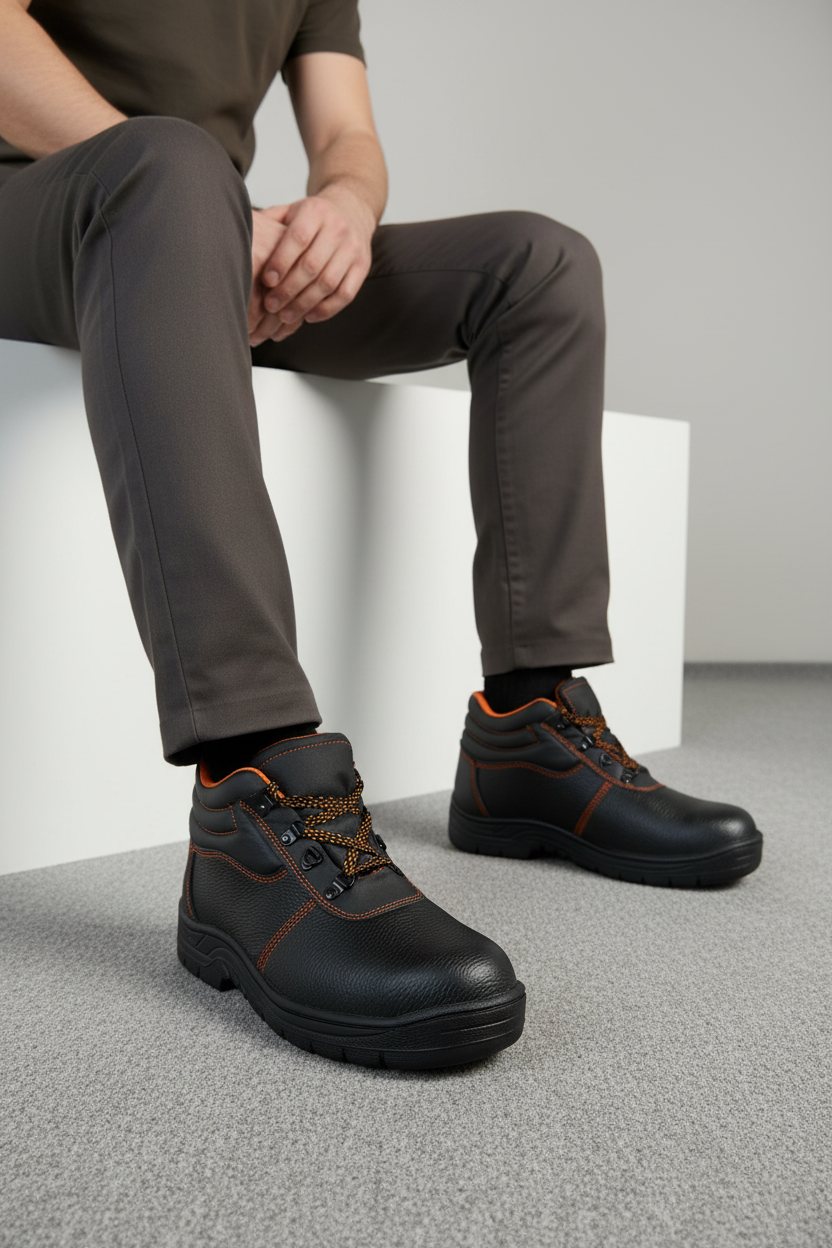 Zapato de Seguridad en Naranja y Negro con Puntera de Acero y Look Técnico y Moderno – XPL-017-M1