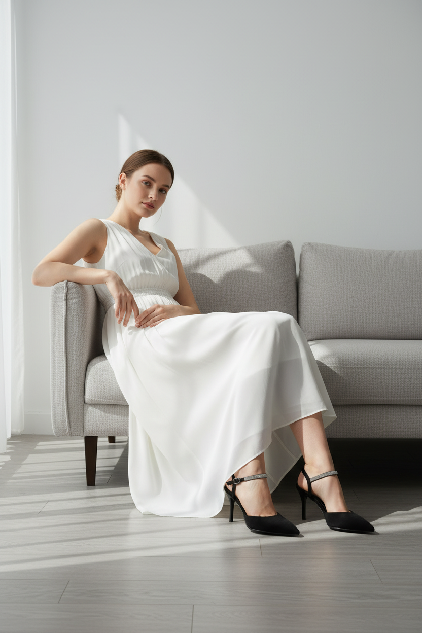 Tacones Negros Con Pulsera Ajustable Y Punta Fina, Diseño Elegante Y Minimalista – 14569