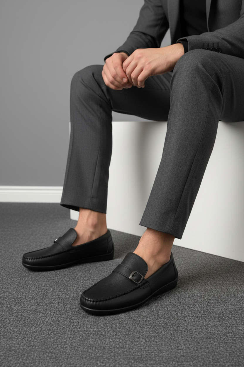 Zapatilla De Caballero + Negra Con Acabado Suave Y Líneas Limpias Cierre De Cordones Y Suela De Goma + Confort Diario + 14105