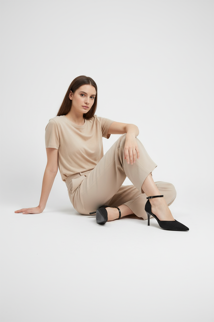 Tacones Negros Con Glitter Sutil Y Pulsera Al Tobillo Con Hebilla Metálica – 14572