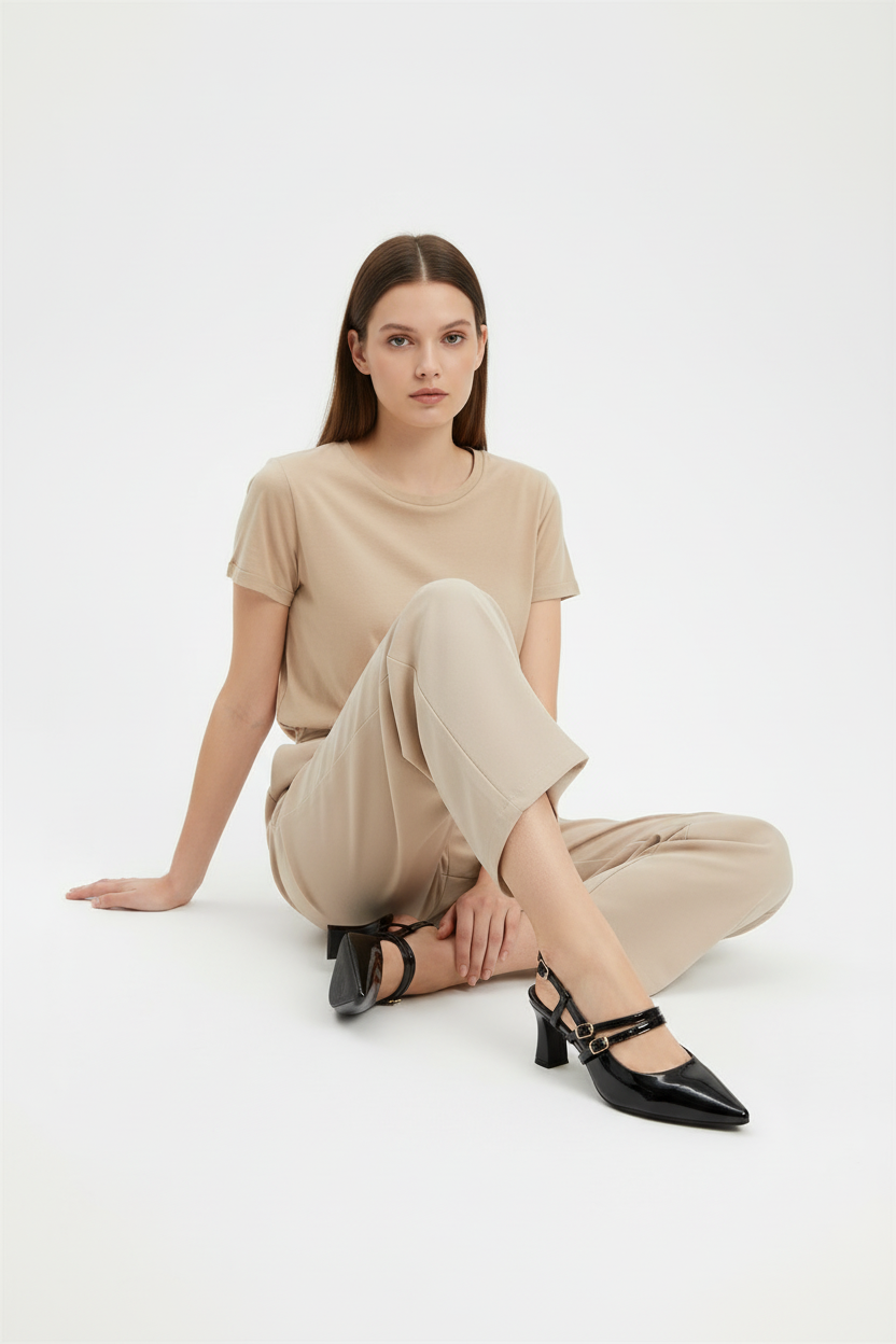 Sandalias Negras De Charol Con Doble Hebilla Y Tacón Medio Para Mujer Estilo Elegante Con Acabado Brillante - 14578