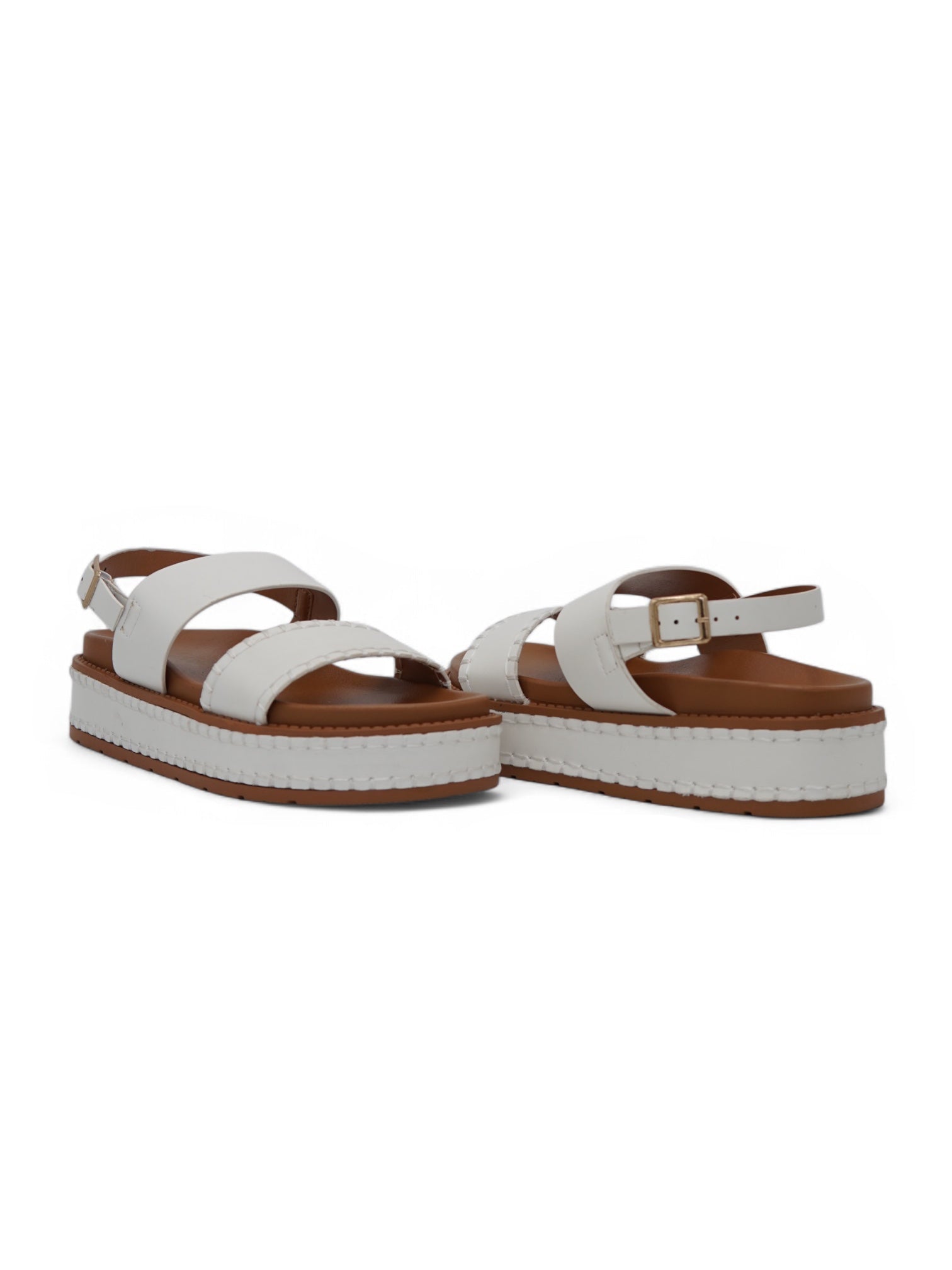 Sandalias Camel 14352 Con Plataforma Alta Y Tiras Anchas Con Hebilla Dorada Y Detalles De Costura Blanca